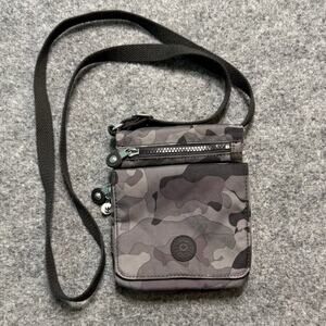 Kipling New Eldorado Gray Camo Crossbody Bag Nylon Travel Mini Purse